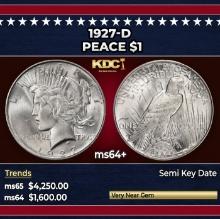 1927-d Peace Dollar $1 ms64+ SEGS