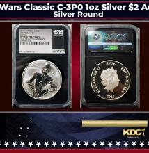 NGC NGC 2017 Star Wars Classic C-3P0 1oz Silver $2 Australlian Tuvalu Proof pr70 dcam NGC Other Toy