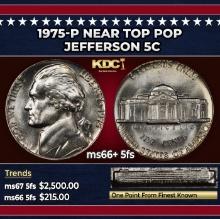1975-p Jefferson Nickel Near Top Pop 5c ms66+ 5fs SEGS