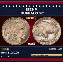 1921-p Buffalo Nickel 5c ms65 SEGS