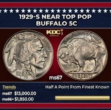 1929-s Buffalo Nickel Near Top Pop 5c ms67 SEGS
