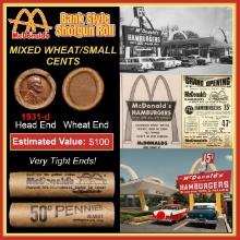 Lincoln Wheat Cent 1c Mixed Roll Orig Brandt McDonalds Wrapper, 1931-d end, Wheat other end