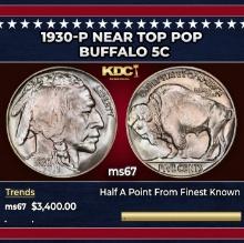 1930-p Buffalo Nickel Near Top Pop 5c ms67 SEGS
