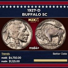 1927-d Buffalo Nickel 5c ms64+ SEGS
