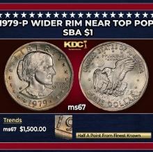 1979-p Wider Rim Susan B. Anthony Dollar Near Top Pop $1 ms67 SEGS