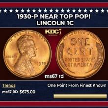 1930-p Lincoln Cent Near Top Pop! 1c ms67 rd SEGS