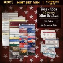 1968-2008 40 Years Mint Set Run - 533 Coins, 41 Complete Sets