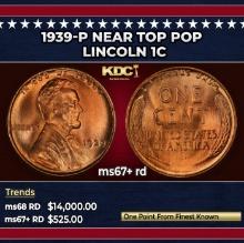 1939-p Lincoln Cent Near Top Pop 1c ms67+ rd SEGS