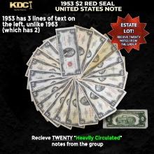 20x 1953 $2 Red Seal United States Note Heavily Circulated