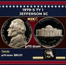 1979-s Ty 1 Proof Jefferson Nickel 5c pr70 dcam SEGS