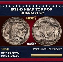 1935-d Buffalo Nickel Near Top Pop 5c ms66+ SEGS