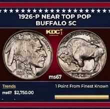 1926-p Buffalo Nickel Near Top Pop 5c ms67 SEGS