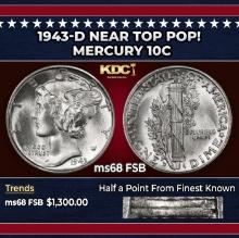 1943-d Mercury Dime Near Top Pop! 10c ms68 FSB SEGS