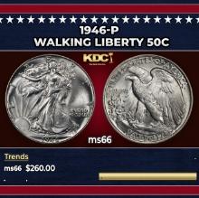 1946-p Walking Liberty Half Dollar 50c Grades ms66