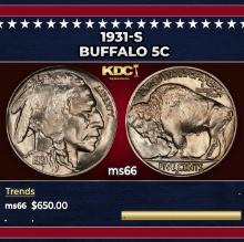 1931-s Buffalo Nickel 5c Grades ms66