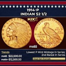 1914-p Gold Indian Quarter Eagle $2 1/2 ms65 SEGS