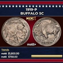 1919-p Buffalo Nickel 5c ms65+ SEGS