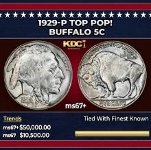 1929-p Buffalo Nickel TOP POP! 5c ms67+ SEGS