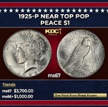 1925-p Peace Dollar Near Top Pop $1 ms67 SEGS