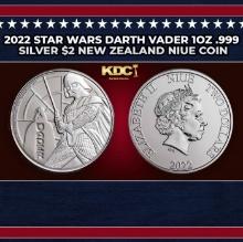 2022 Star Wars Darth Vader 1oz .999 Silver $2 New Zealand Niue Commerative Coin Grades Ungraded Roun