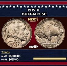 1915-p Buffalo Nickel 5c Grades ms65+