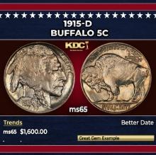 1915-d Buffalo Nickel 5c ms65 SEGS