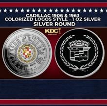 Cadillac 1906 & 1963 Colorized Logos Style - 1 oz Silver Round Round