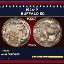 1924-p Buffalo Nickel 5c ms65 SEGS