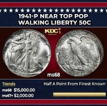 1941-p Walking Liberty Half Dollar Near Top Pop 50c ms68 SEGS