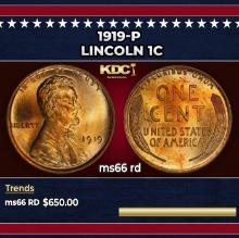 1919-p Lincoln Cent 1c Grades ms66 rd