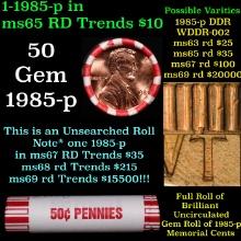 BU Shotgun Lincoln 1c roll, 1985-p 50 pcs Bank Wrapper 50c