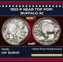 1923-p Buffalo Nickel Near Top Pop! 5c ms67 SEGS