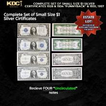 COMPLETE Set of Small Size $1  Silver Certificates 1928 & 1934 "Funnyback" & 1935, 1957 Grades CU