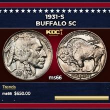 1931-s Buffalo Nickel 5c Grades ms66