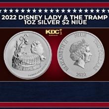 2022 Disney Lady & The Tramp 1oz Silver $2 Niue Grades Ungraded Round