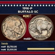 1916-p Buffalo Nickel 5c ms66+ SEGS