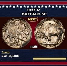 1923-p Buffalo Nickel 5c ms66 SEGS