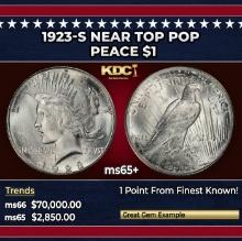 1923-s Peace Dollar Near Top Pop $1 ms65+ SEGS