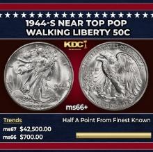 1944-s Walking Liberty Half Dollar Near Top Pop 50c ms66+ SEGS