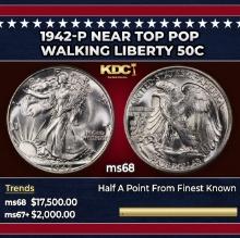 1942-p Walking Liberty Half Dollar Near Top Pop 50c ms68 SEGS