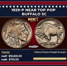 1929-p Buffalo Nickel Near Top Pop 5c ms66+ SEGS