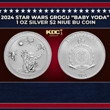 2024 Star Wars Grogu "Baby Yoda" 1 oz Silver $2 Niue BU Coin Round