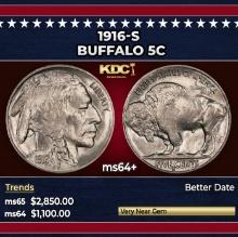 1916-s Buffalo Nickel 5c ms64+ SEGS