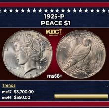 1925-p Peace Dollar $1 ms66+ SEGS