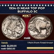 1934-d Buffalo Nickel Near Top Pop 5c ms66 SEGS