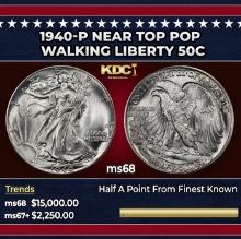 1940-p Walking Liberty Half Dollar Near Top Pop 50c ms68 SEGS