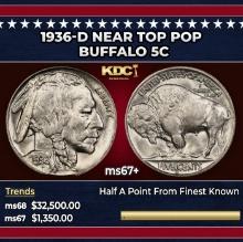 1936-d Buffalo Nickel Near Top Pop 5c ms67+ SEGS