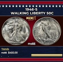 1946-s Walking Liberty Half Dollar 50c Grades ms66