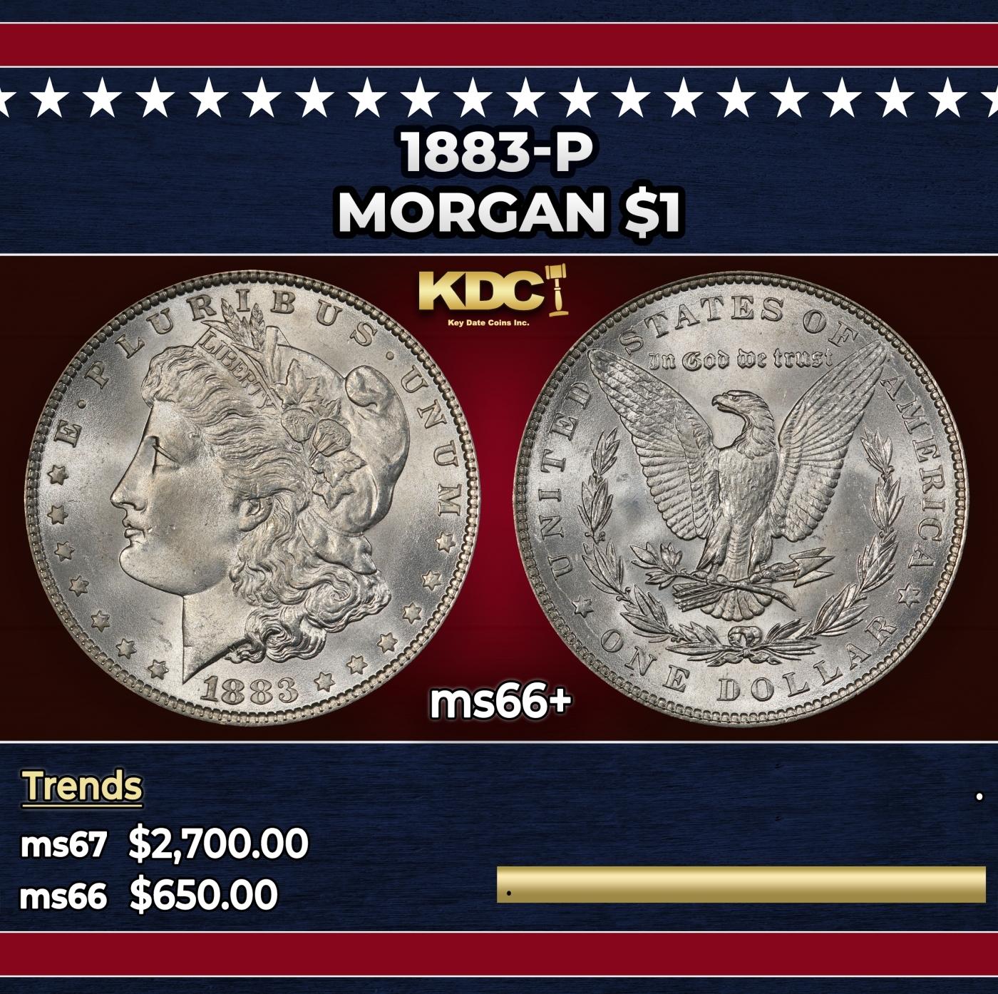 1883-p Morgan Dollar $1 ms66+ SEGS
