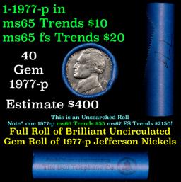 BU Shotgun Jefferson 5c roll, 1977-p 40 pcs Bank $2 Nickel Wrapper